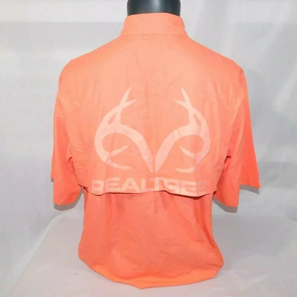 Realtree Men L Salmon Pink Button Front Short sleeve vented Outdoors Shirt - Picture 9 of 11